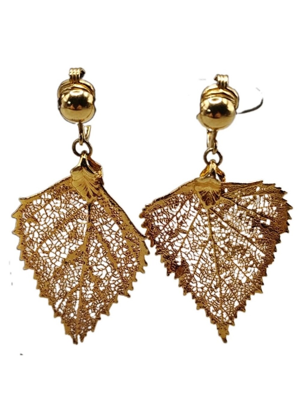 Vtg 80s Fall Leaf Clip-on Dangle Earrings 12 Kt Gold Dipped Autumn Thanksgiving